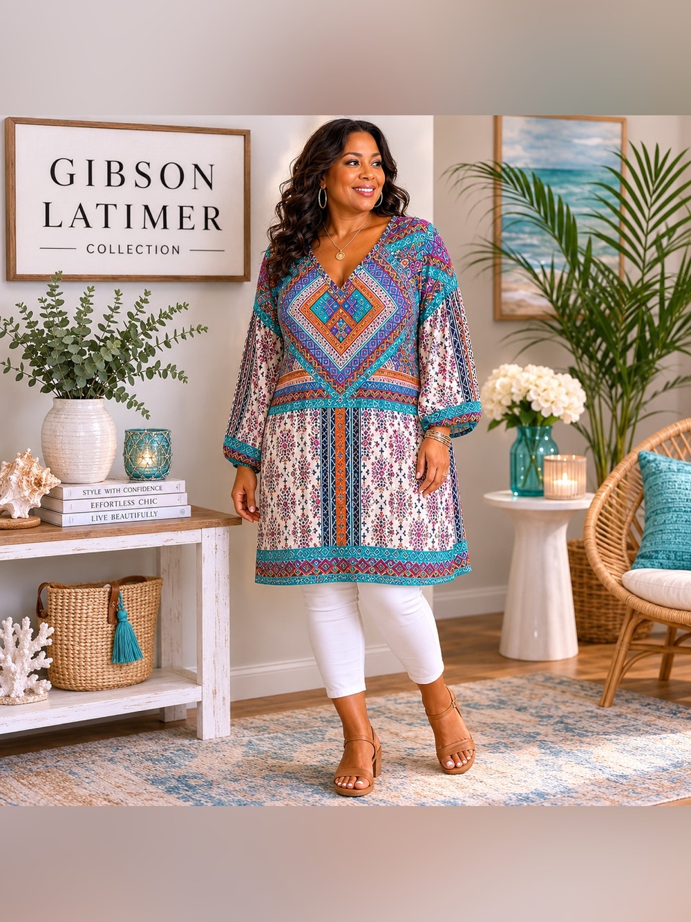 GIBSON LATIMER Boho Print Tunic Dress (XL)